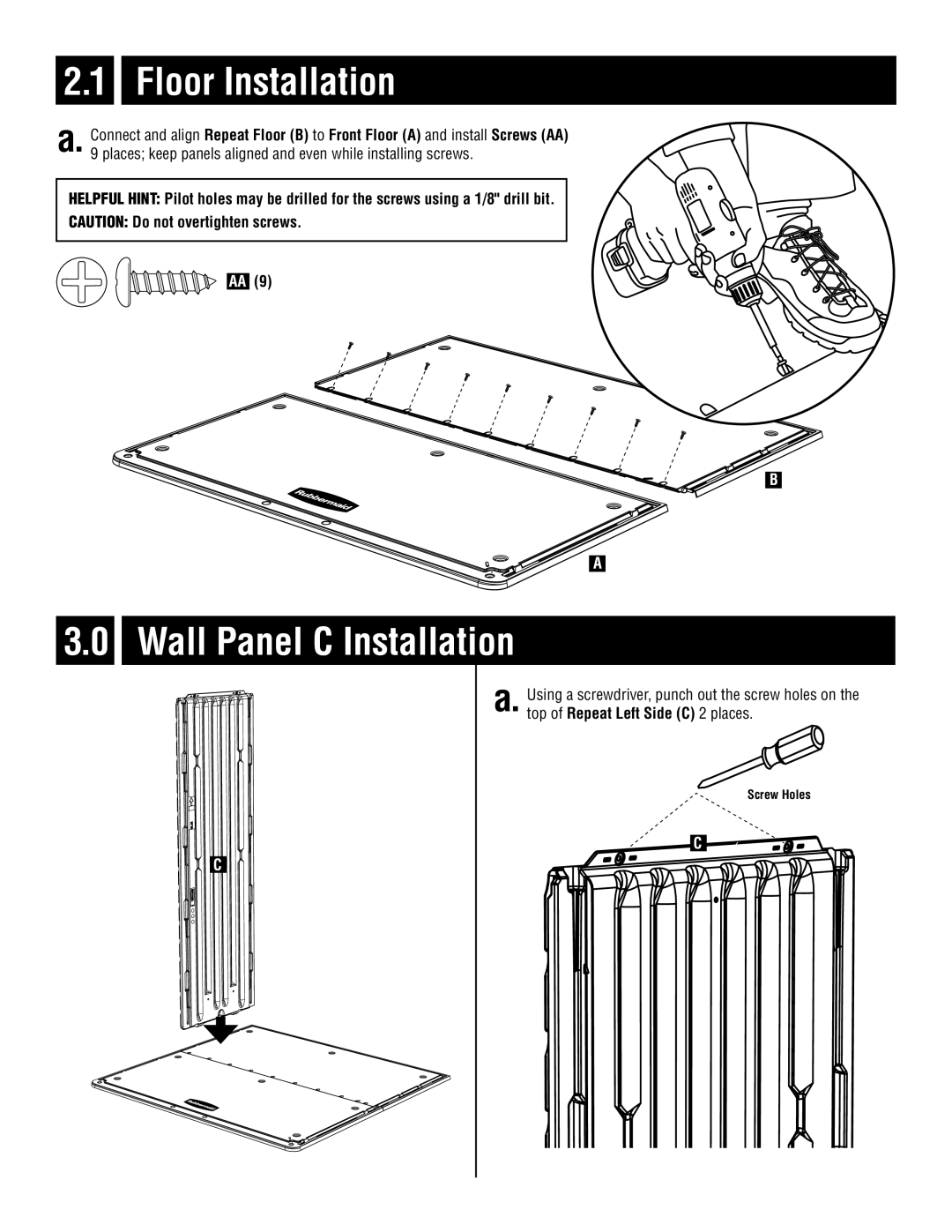 Rubbermaid 5L20 instruction manual Wall Panel C Installation 