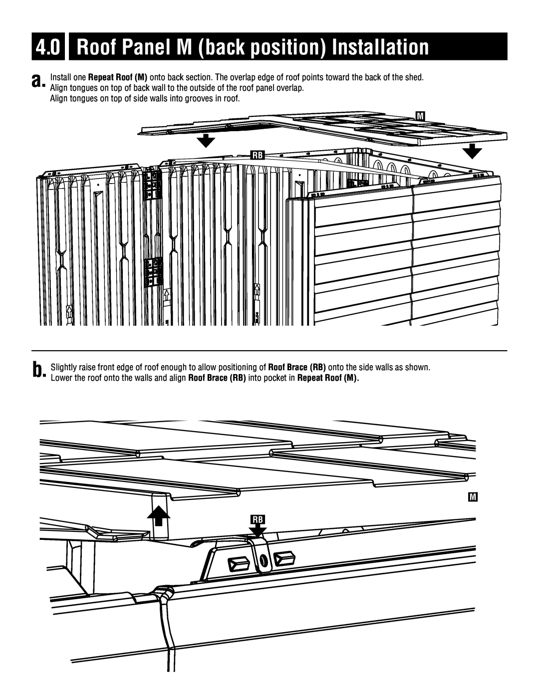 Rubbermaid 5L20 instruction manual Roof Panel M back position Installation 