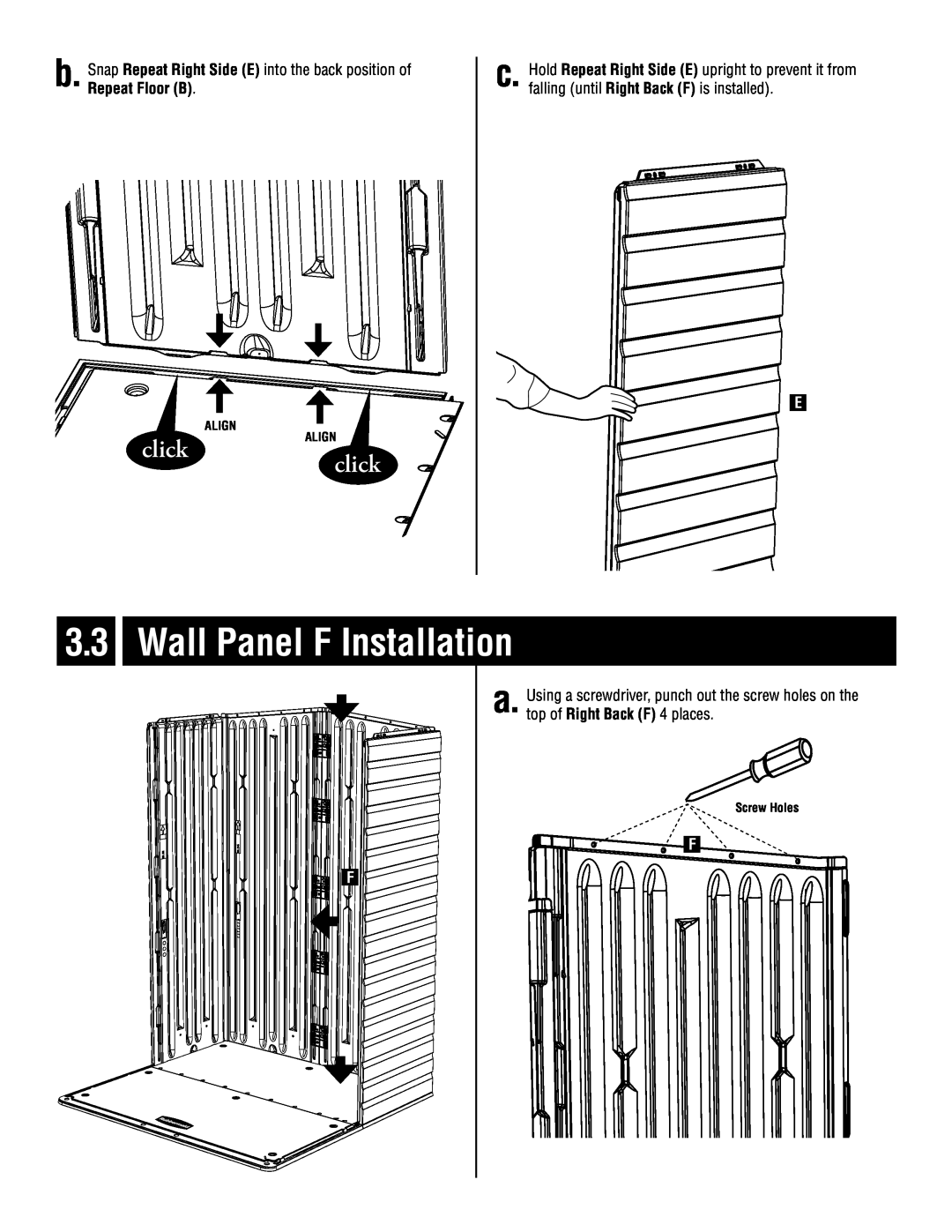 Rubbermaid 5L20 instruction manual Wall Panel F Installation, clickALIGN click 
