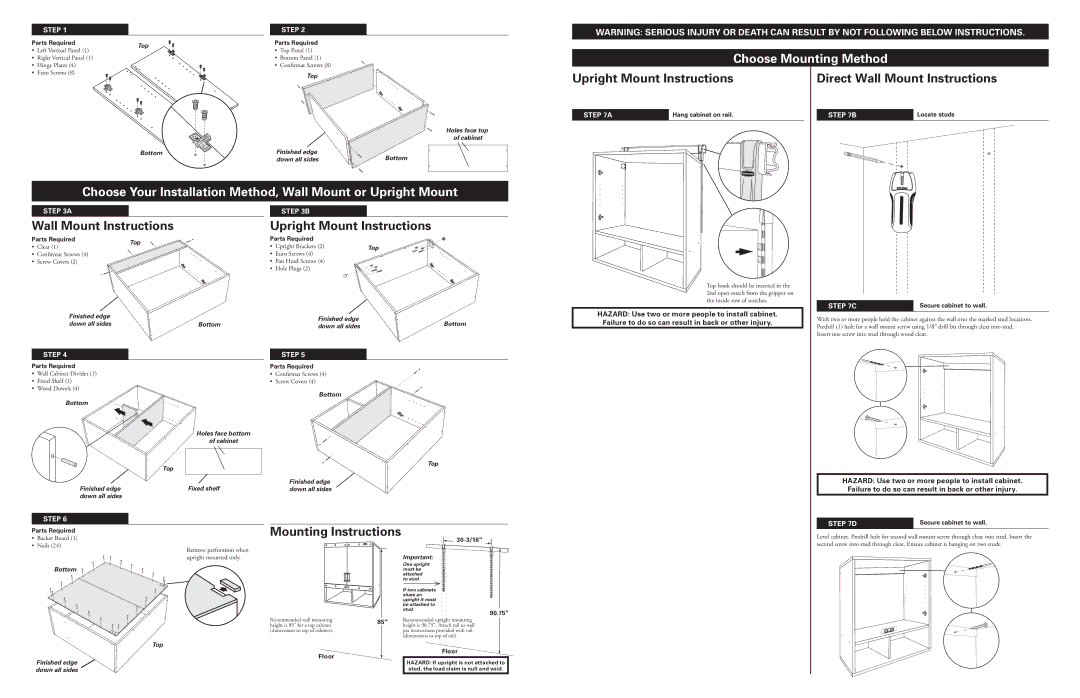 Rubbermaid 5M16 manual Direct Wall Mount Instructions, Mounting Instructions 