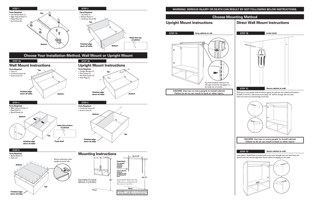 Rubbermaid 5M16 Direct Wall Mount Instructions, Mounting Instructions, Upright Mount Instructions, Choose Mounting Method 