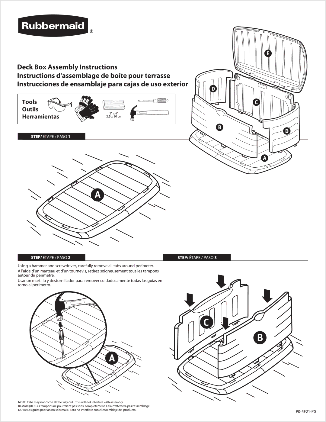 Rubbermaid P0-5F21-P0 manual Tools Outils Herramientas, STEP/ Étape / Paso 