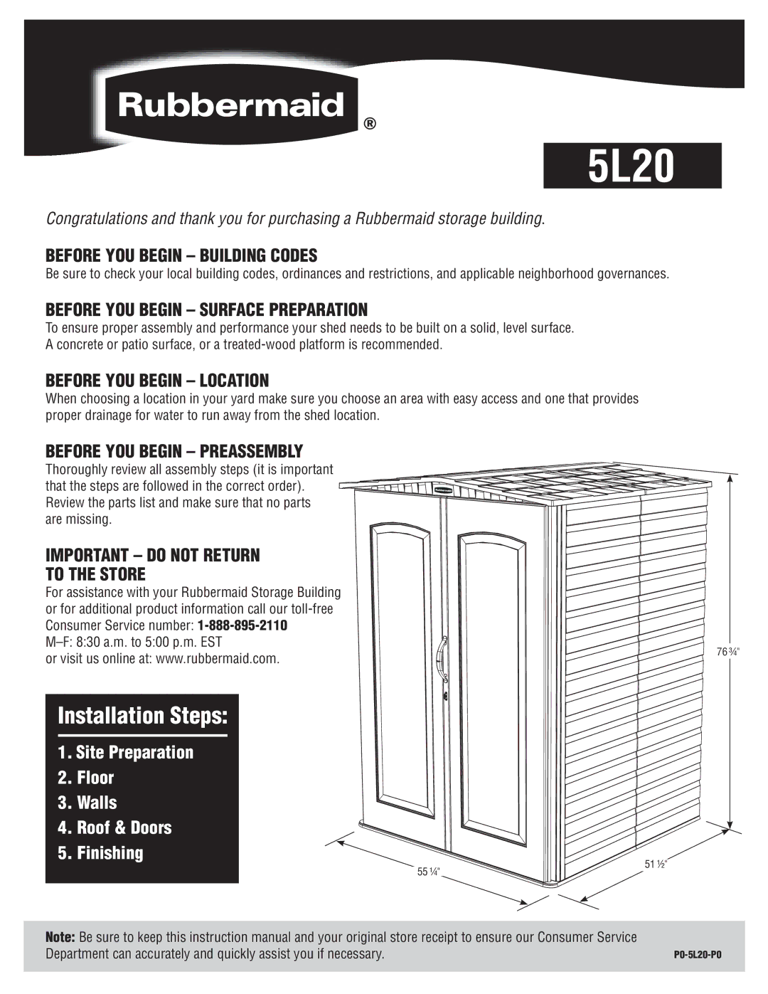 Rubbermaid P0-5L20-P0 instruction manual 