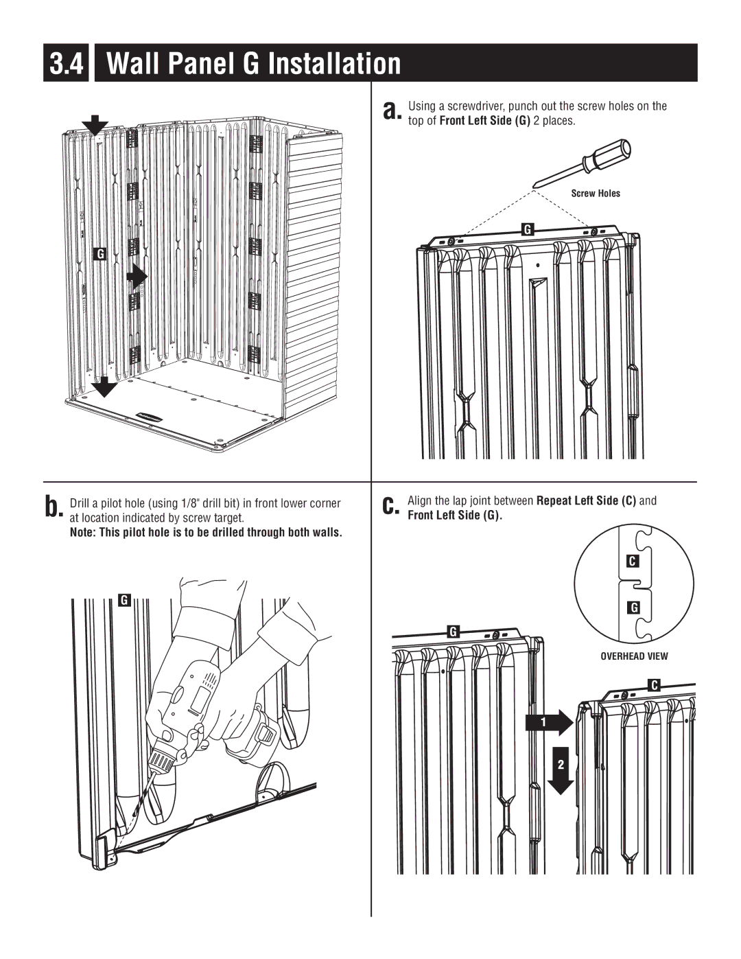 Rubbermaid P0-5L20-P0 instruction manual Wall Panel G Installation 