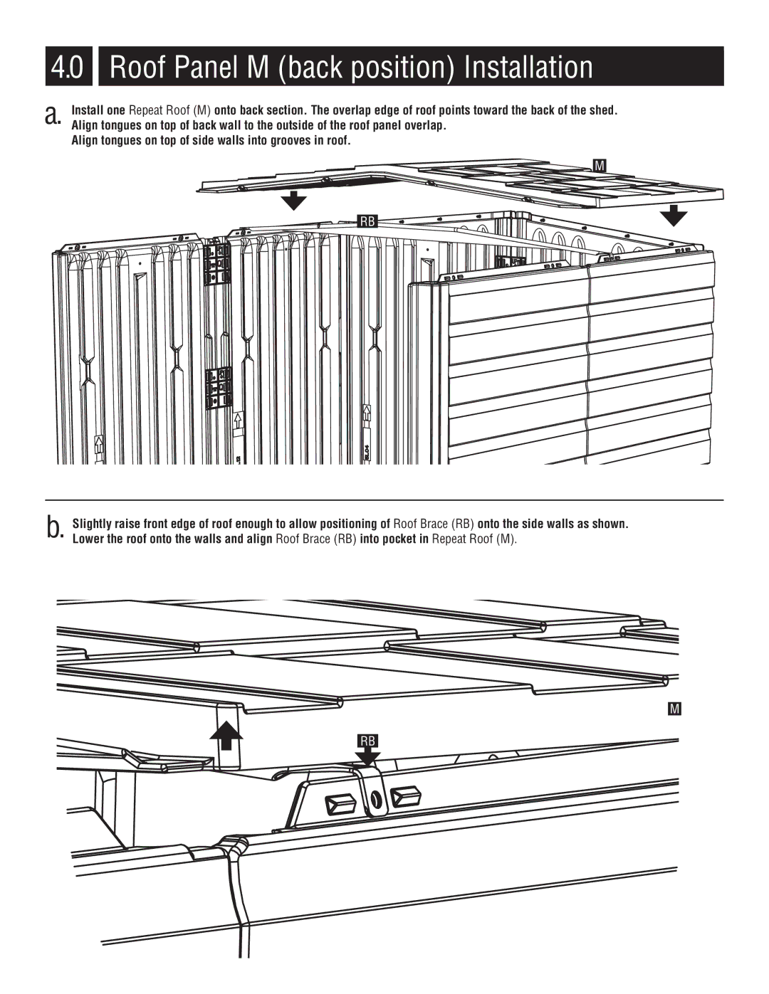 Rubbermaid P0-5L20-P0 instruction manual Roof Panel M back position Installation 