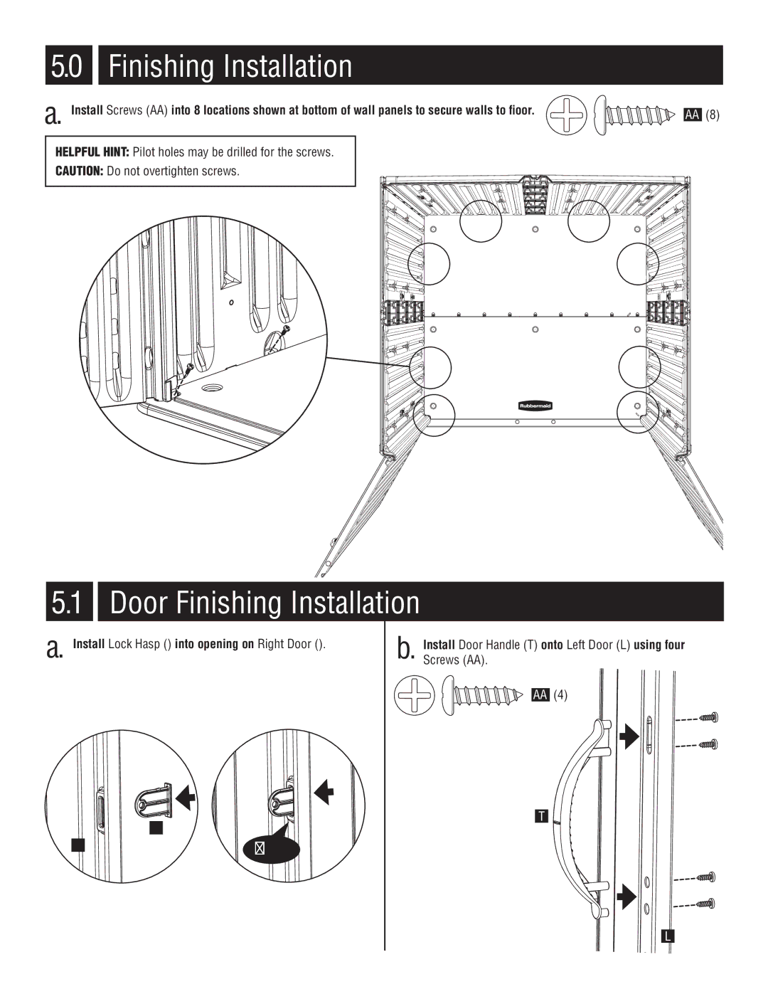 Rubbermaid P0-5L20-P0 instruction manual Door Finishing Installation 