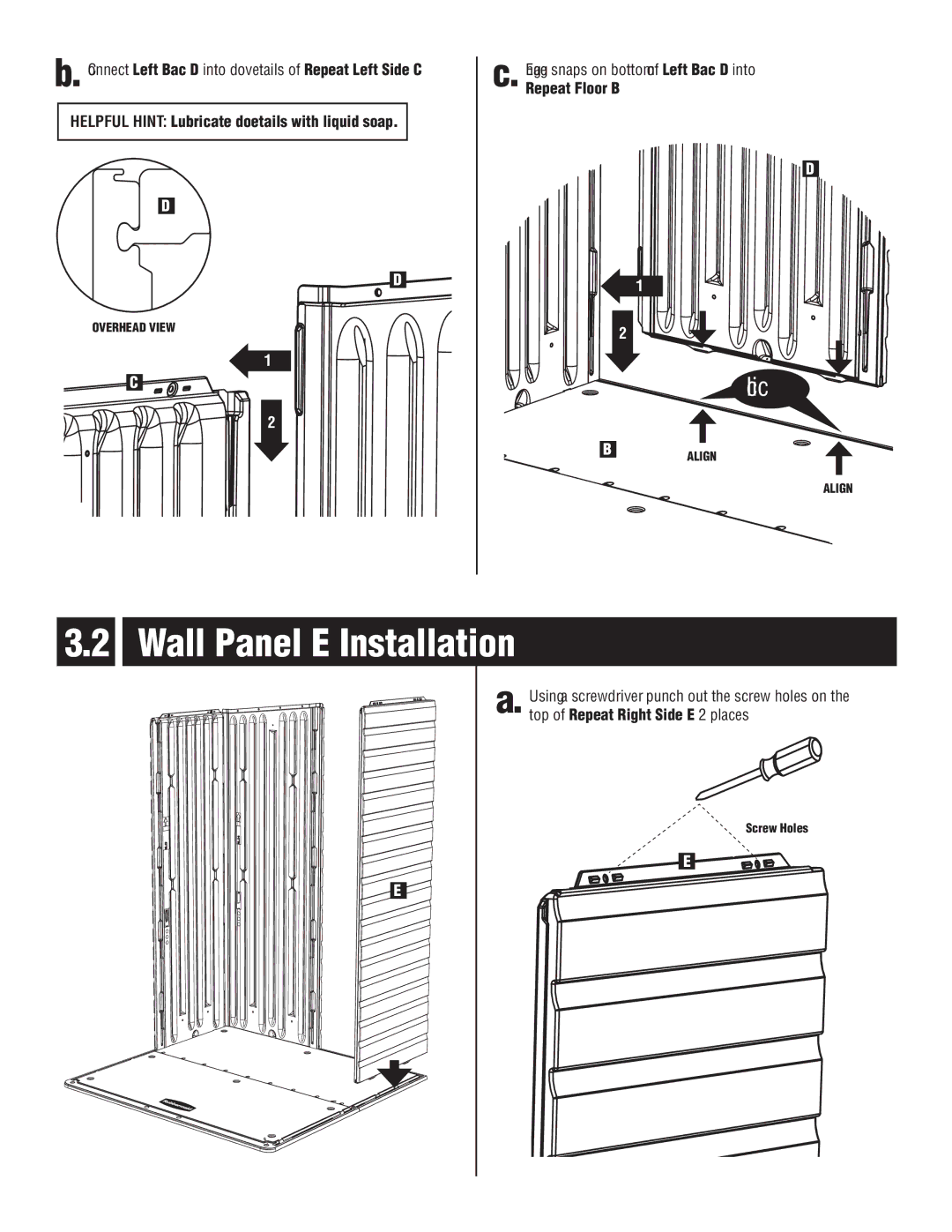 Rubbermaid P0-5L20-P0 instruction manual Wall Panel E Installation 