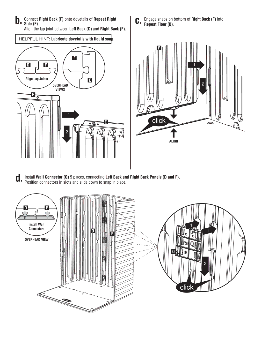 Rubbermaid P0-5L20-P0 instruction manual Connect Right Back F onto dovetails of Repeat Right Side E 