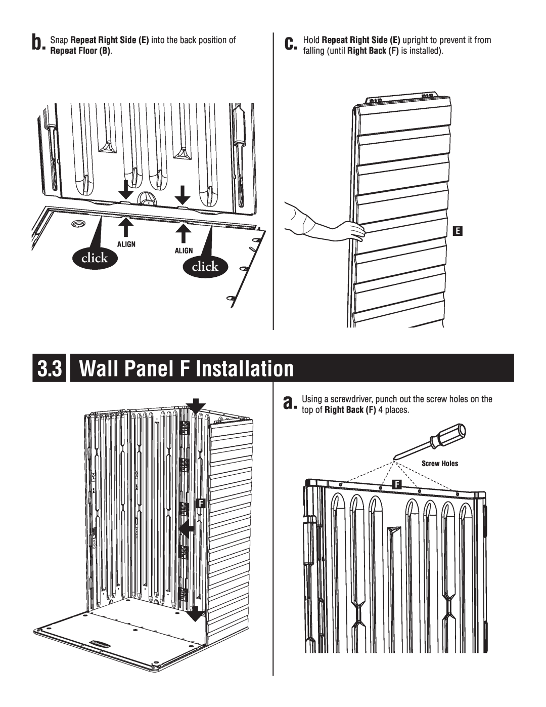 Rubbermaid P0-5L20-P0 instruction manual Wall Panel F Installation a, clickALIGN click 