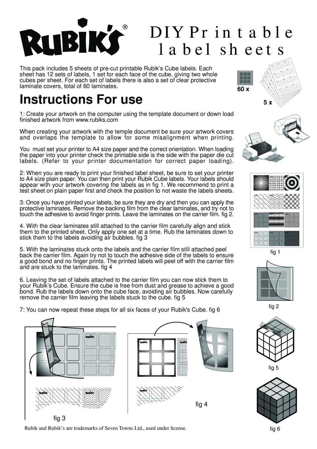 Rubik's CUBE manual DIY Printable Label sheets, Instructions For use 