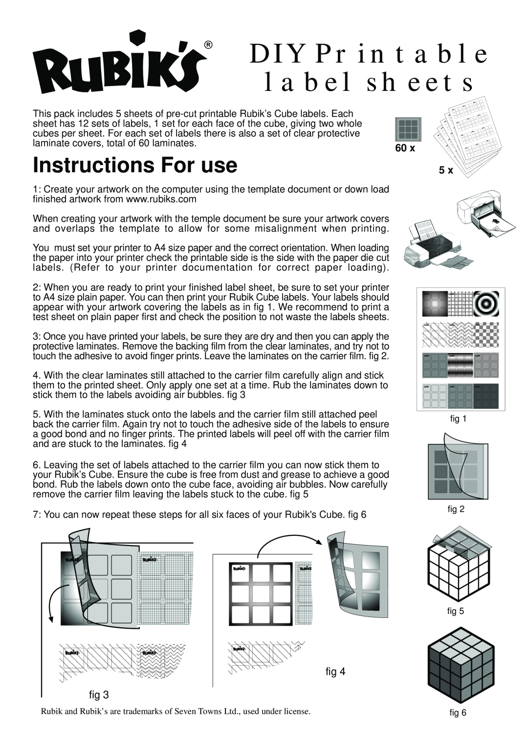 Rubik's CUBE manual DIY Printable label sheets, Instructions For use 