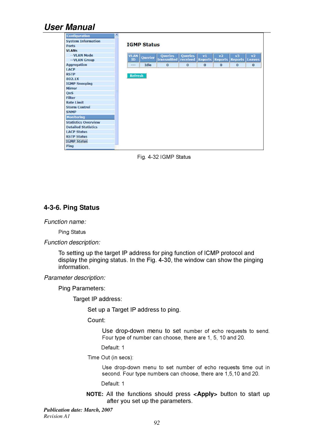 Ruby Tech GS-1224L manual Ping Status, Igmp Status 