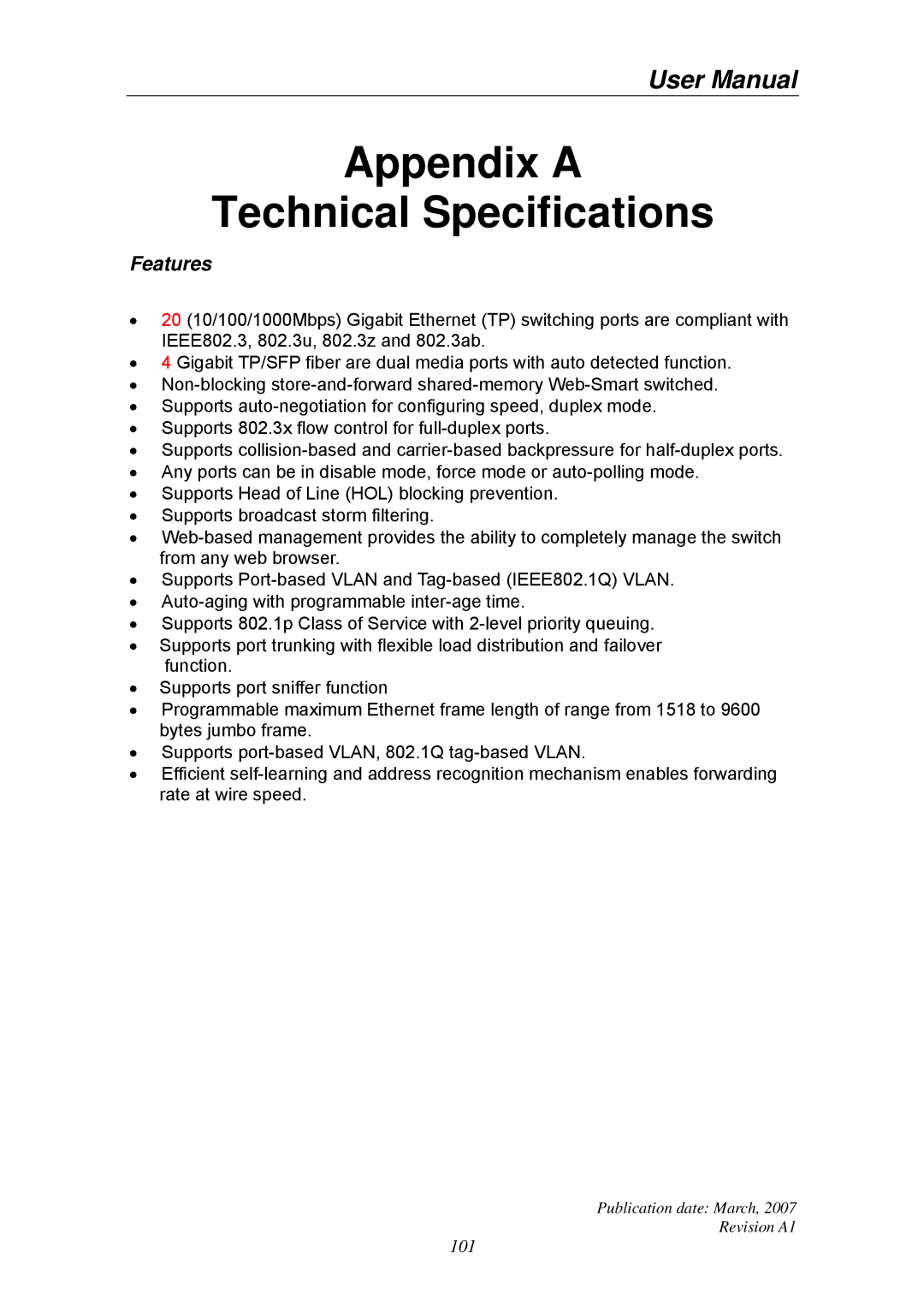 Ruby Tech GS-1224L manual Appendix a Technical Specifications 