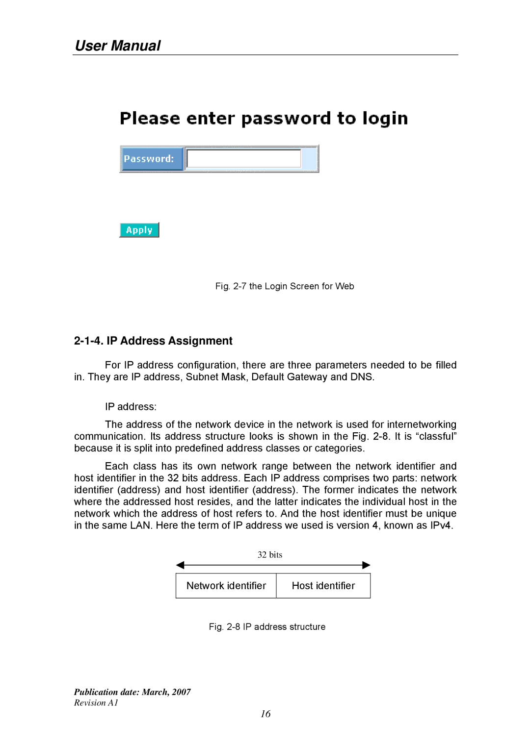 Ruby Tech GS-1224L manual IP Address Assignment, Login Screen for Web 