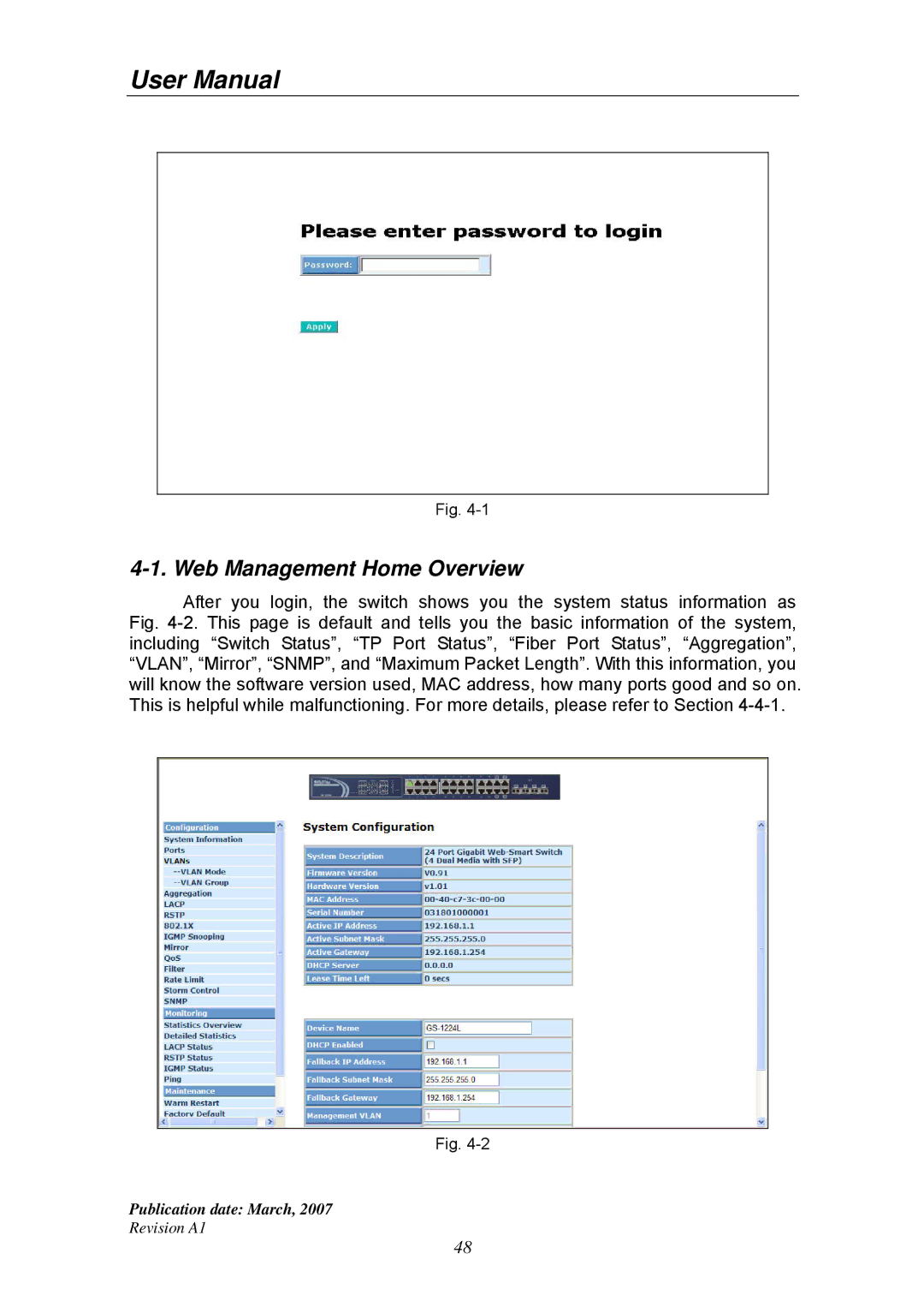 Ruby Tech GS-1224L manual Web Management Home Overview 