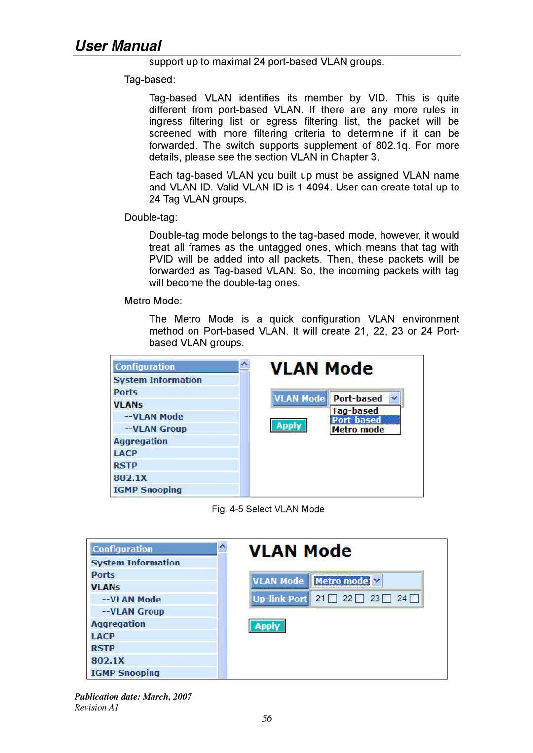 Ruby Tech GS-1224L manual Select Vlan Mode 