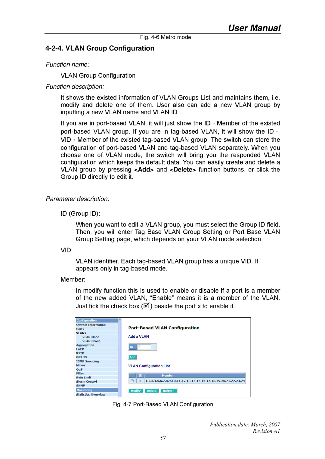 Ruby Tech GS-1224L manual Vlan Group Configuration, Vid 