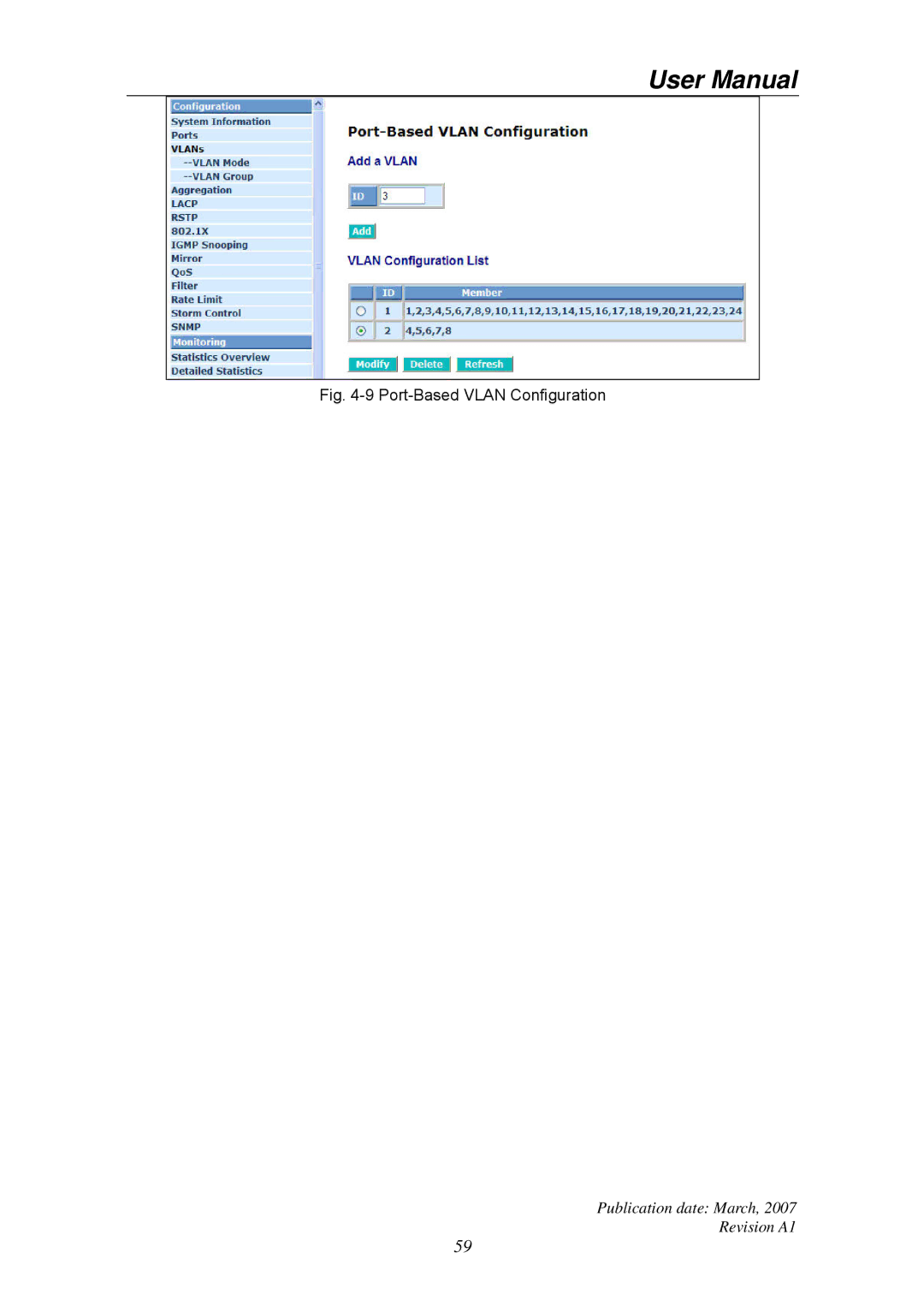 Ruby Tech GS-1224L manual Port-Based Vlan Configuration 