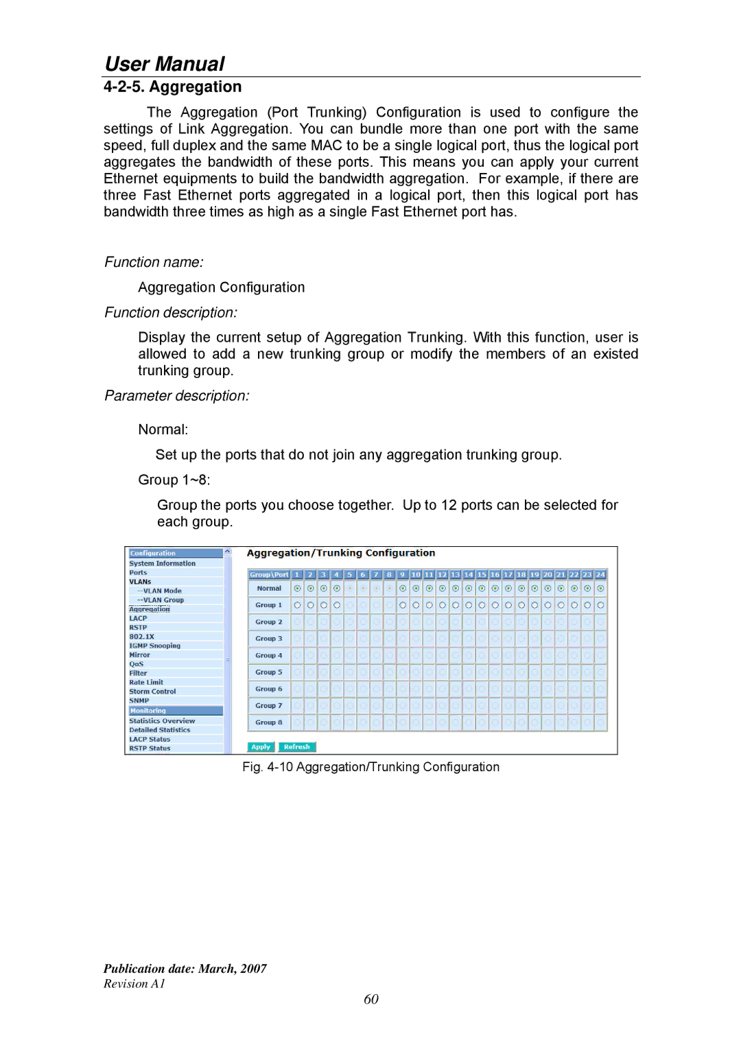 Ruby Tech GS-1224L manual Aggregation/Trunking Configuration 