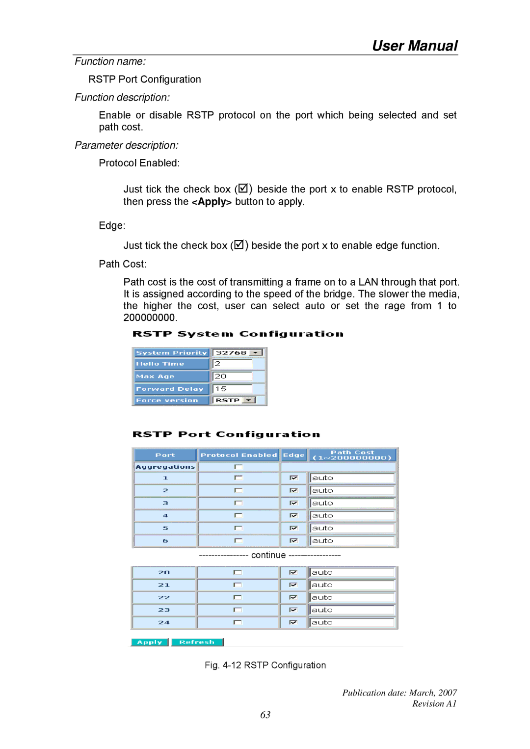 Ruby Tech GS-1224L manual Rstp Port Configuration 