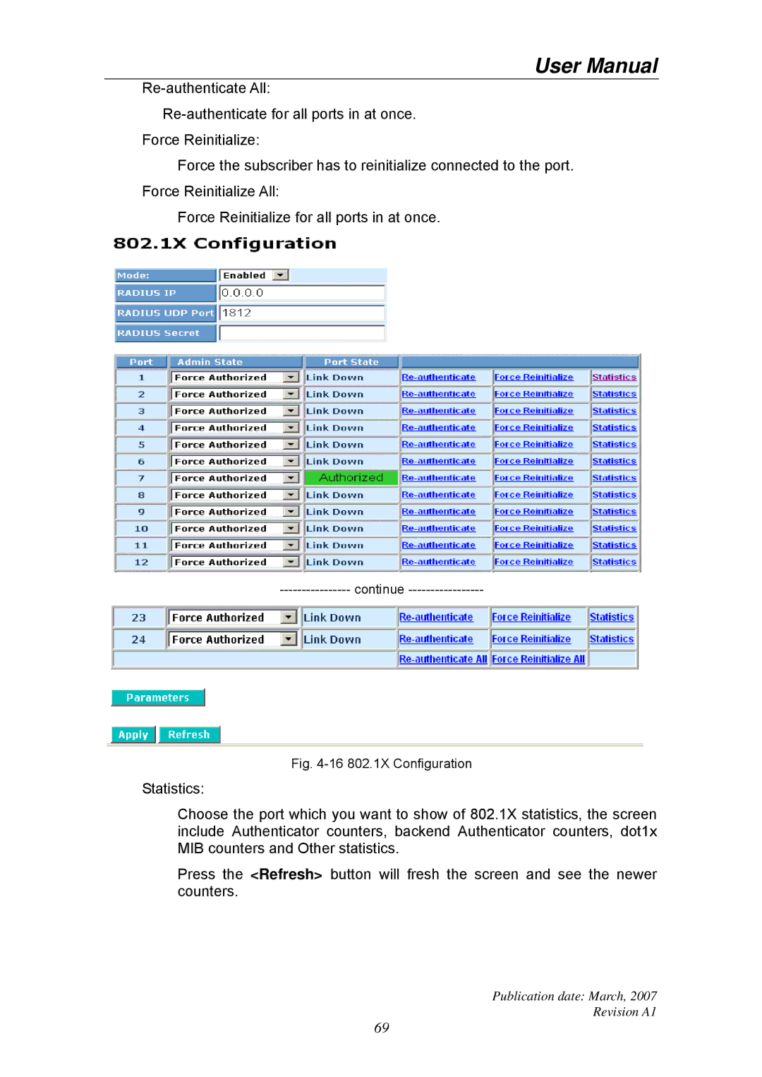 Ruby Tech GS-1224L manual 16 802.1X Configuration 