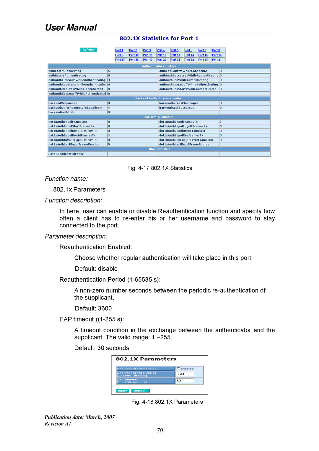 Ruby Tech GS-1224L manual 802.1x Parameters 