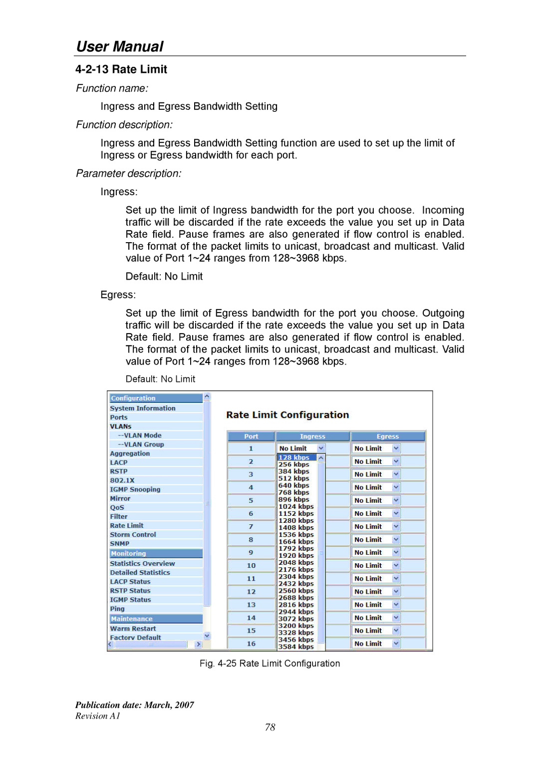 Ruby Tech GS-1224L manual Rate Limit Configuration 