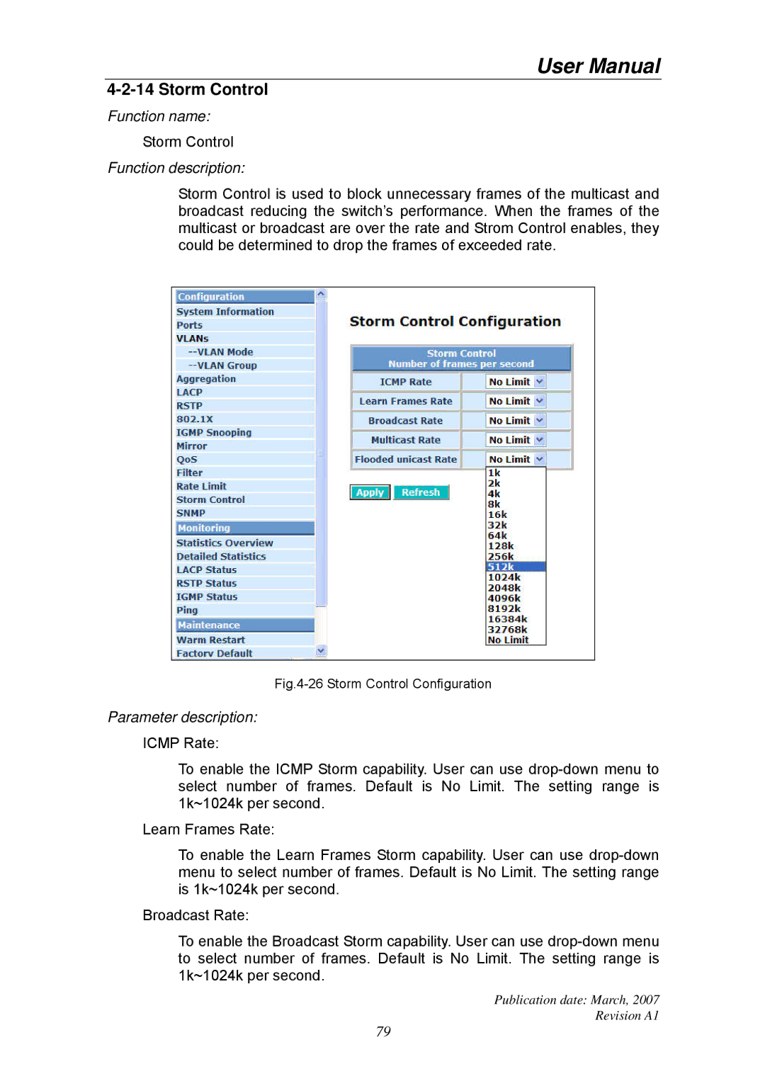 Ruby Tech GS-1224L manual Storm Control Configuration 