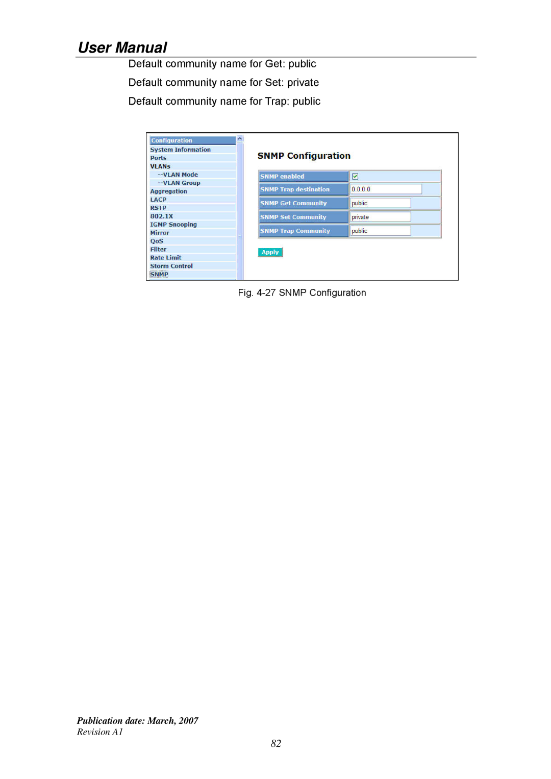 Ruby Tech GS-1224L manual Snmp Configuration 