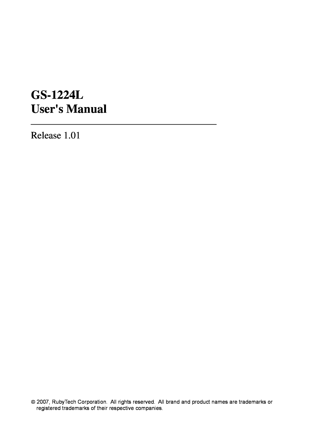 Ruby Tech manual GS-1224L Users Manual, Release 