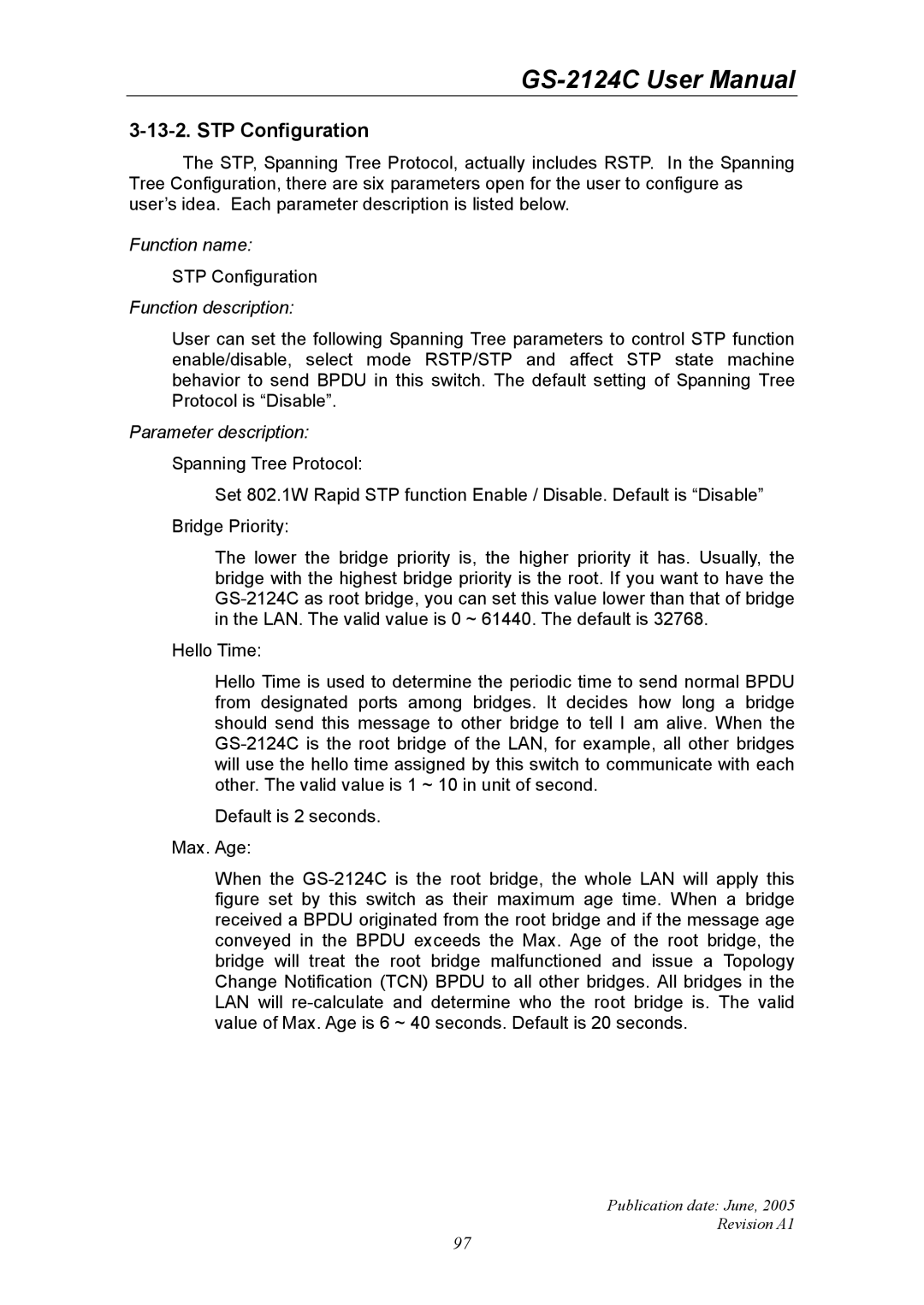 Ruby Tech GS-2124C manual STP Configuration 