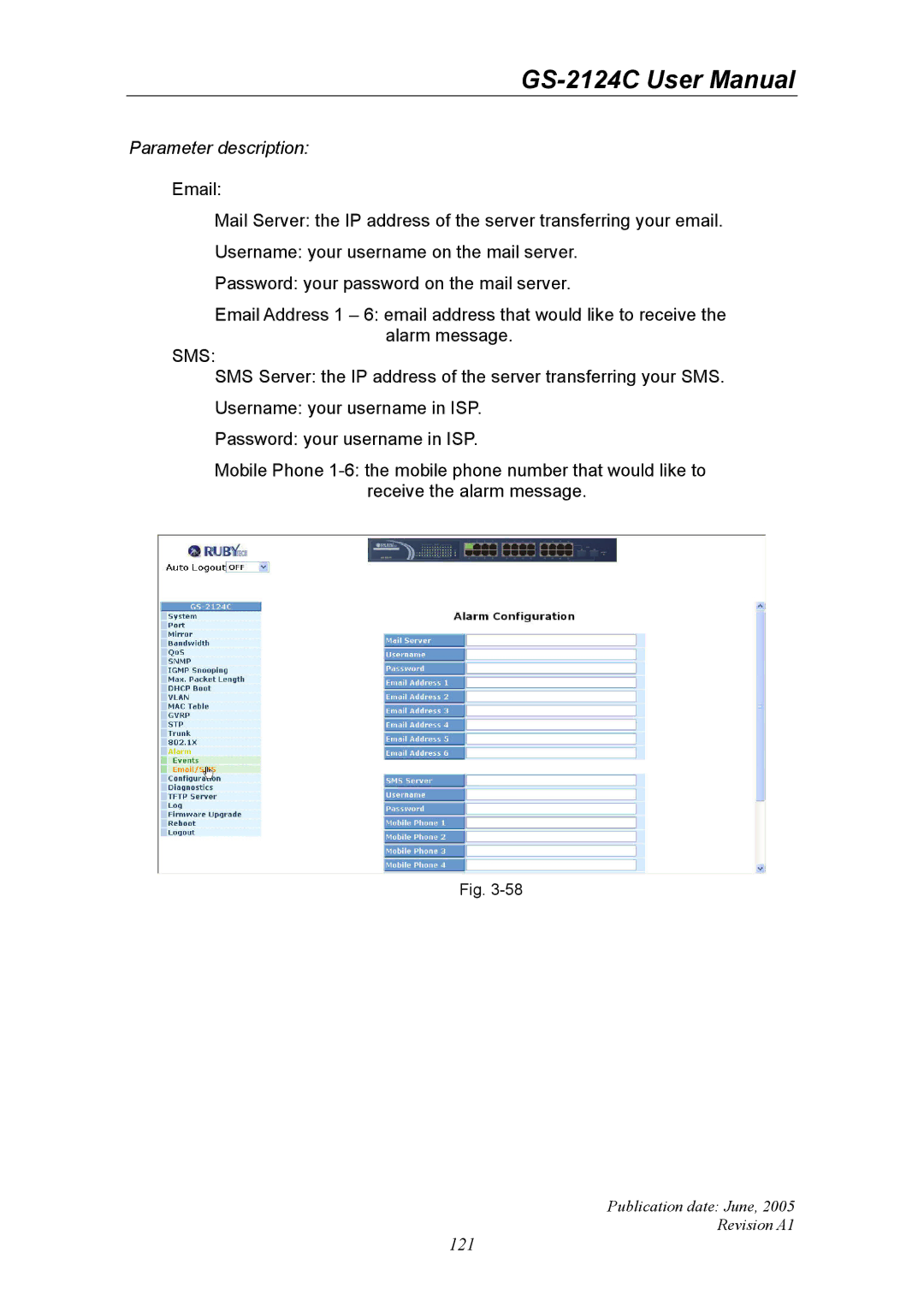 Ruby Tech GS-2124C manual Sms 