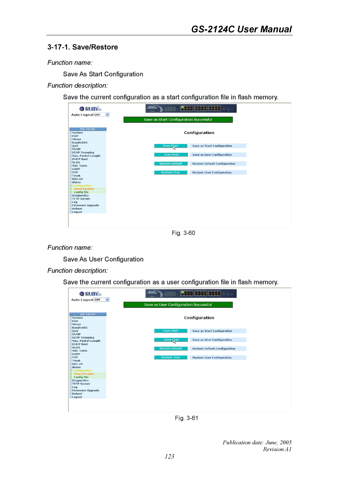 Ruby Tech GS-2124C manual Save/Restore 