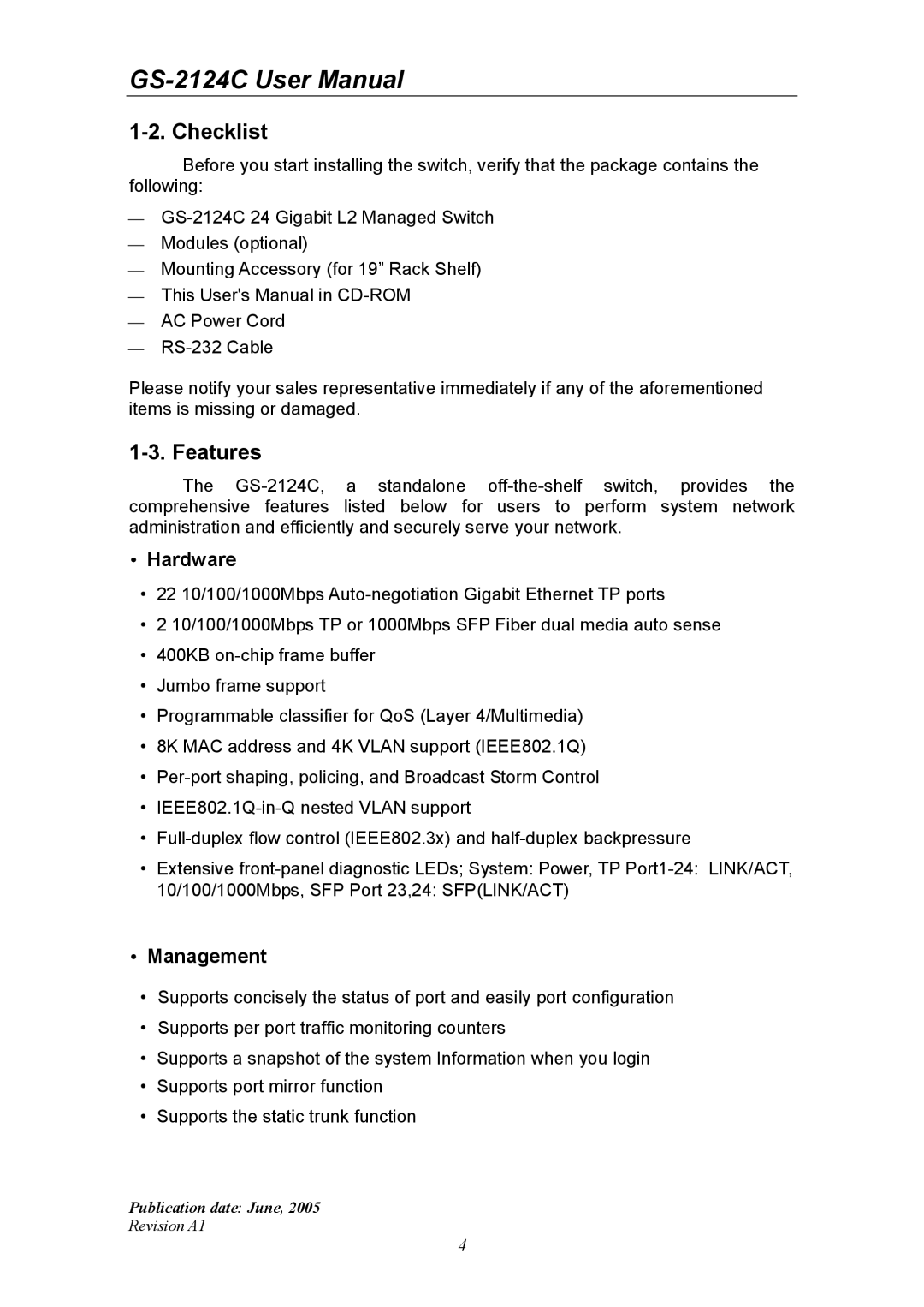 Ruby Tech GS-2124C manual Hardware, Management 