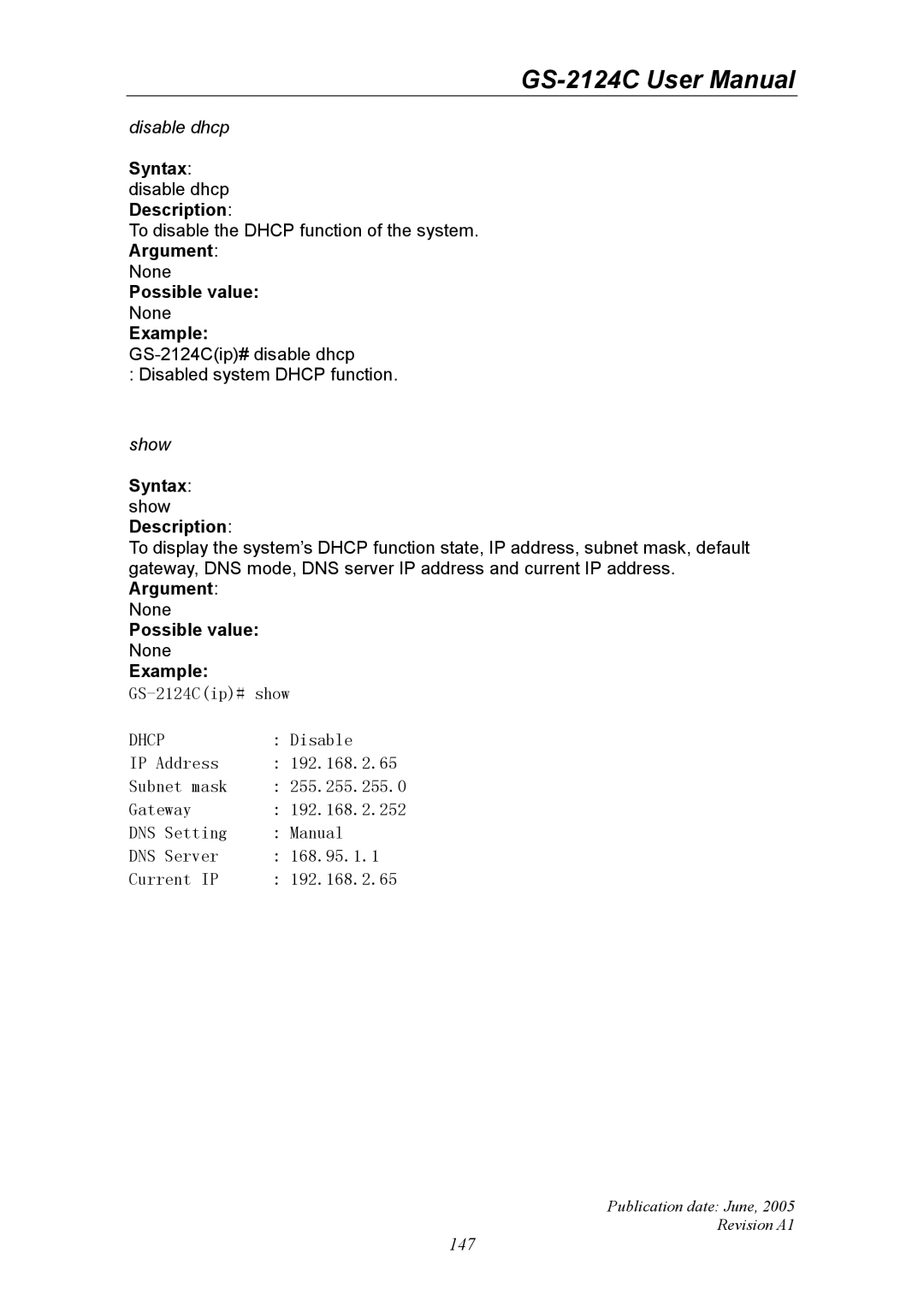 Ruby Tech GS-2124C manual Dhcp 