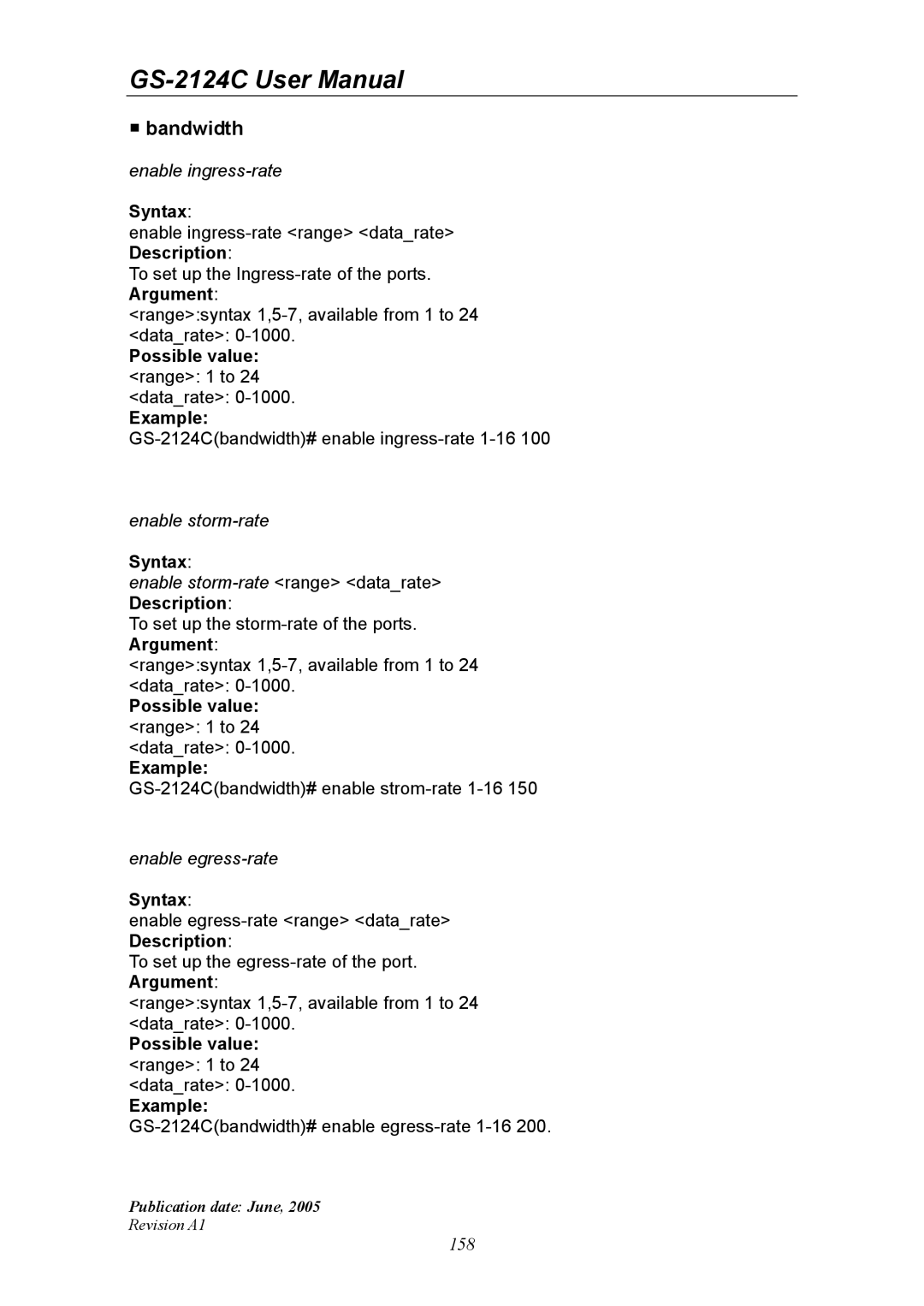 Ruby Tech GS-2124C manual Bandwidth 