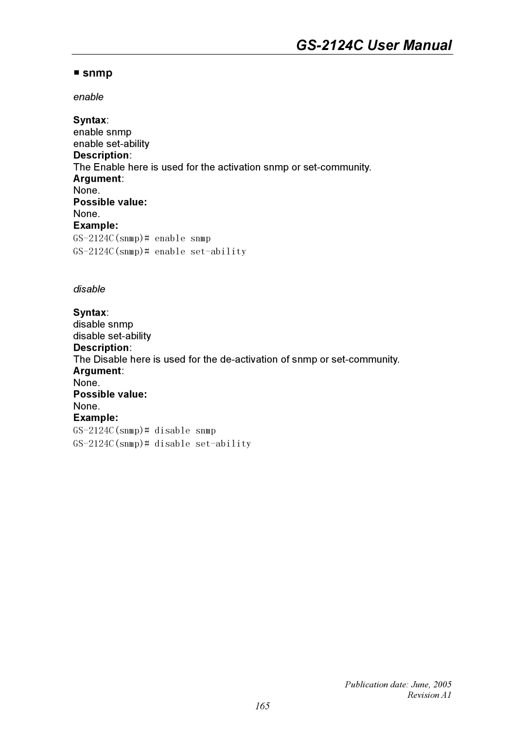 Ruby Tech GS-2124C manual Snmp 