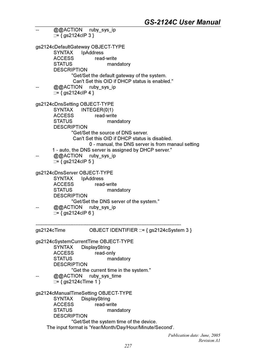 Ruby Tech GS-2124C manual Syntax INTEGER01 Access 