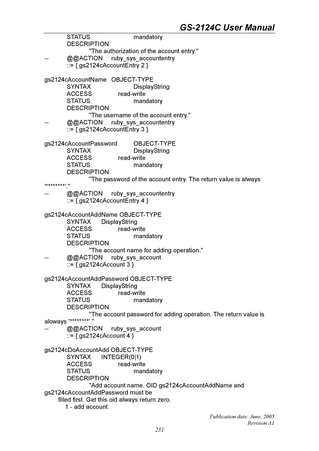 Ruby Tech GS-2124C manual 231 