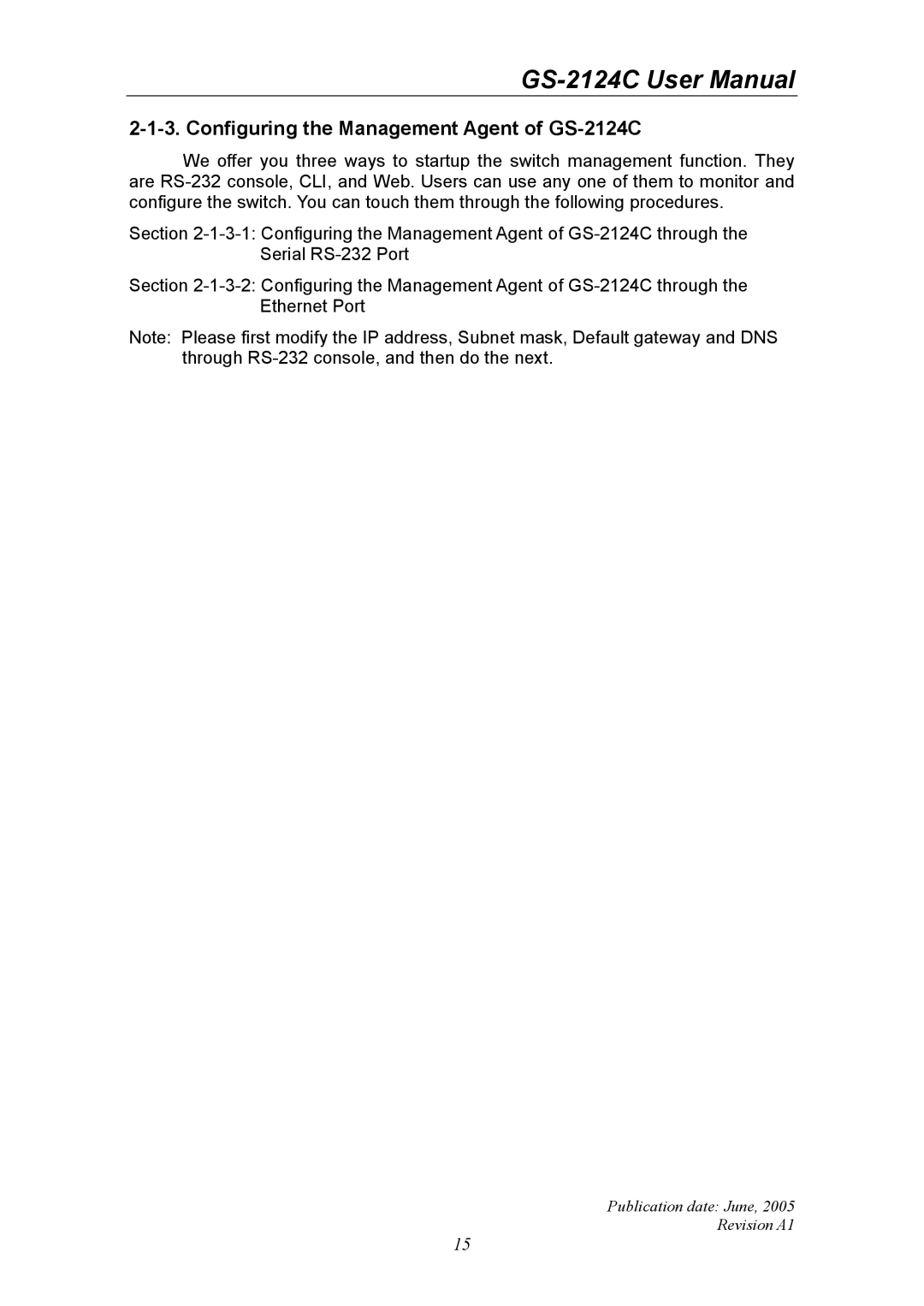 Ruby Tech manual Configuring the Management Agent of GS-2124C 