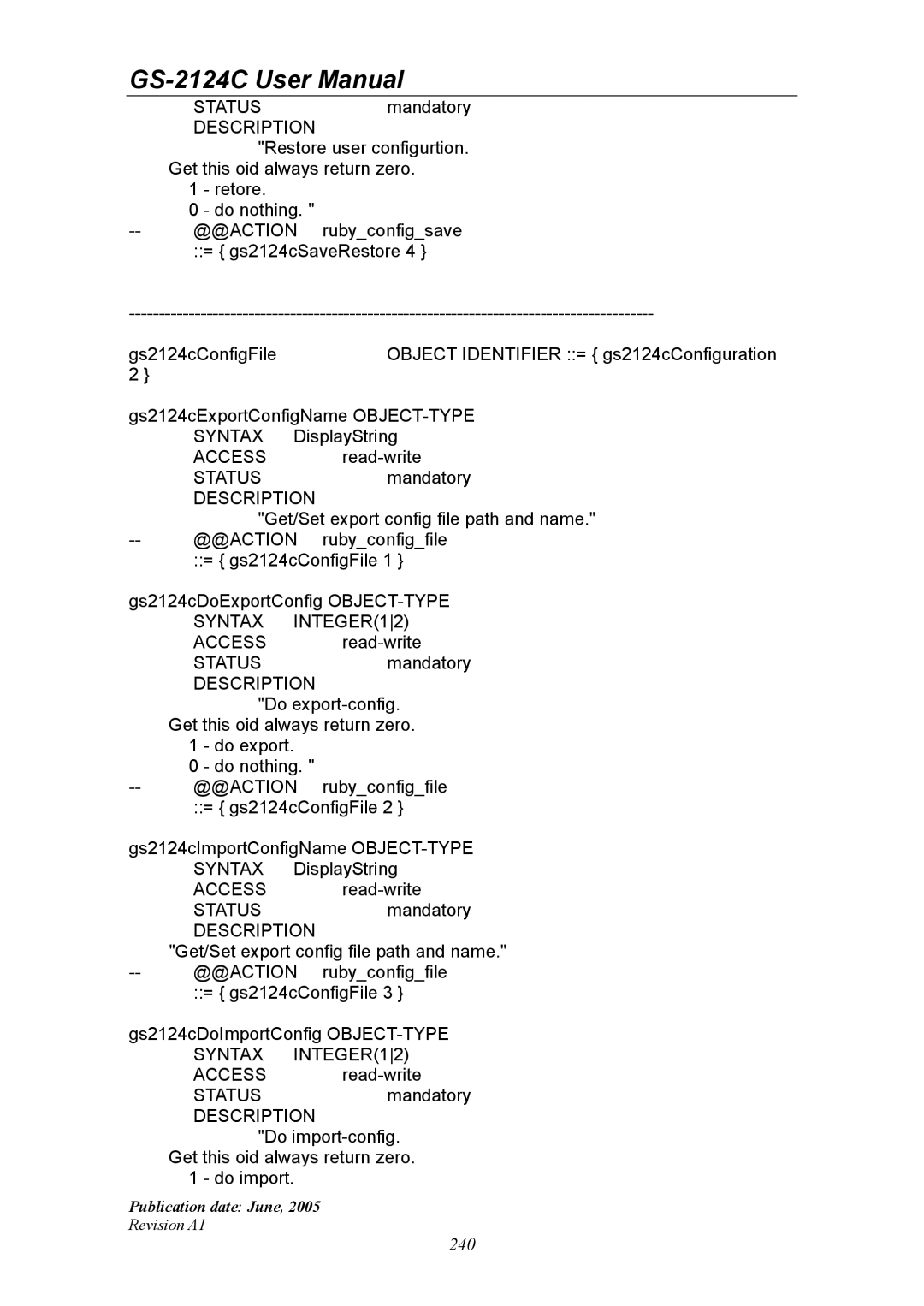 Ruby Tech GS-2124C manual Restore user configurtion 