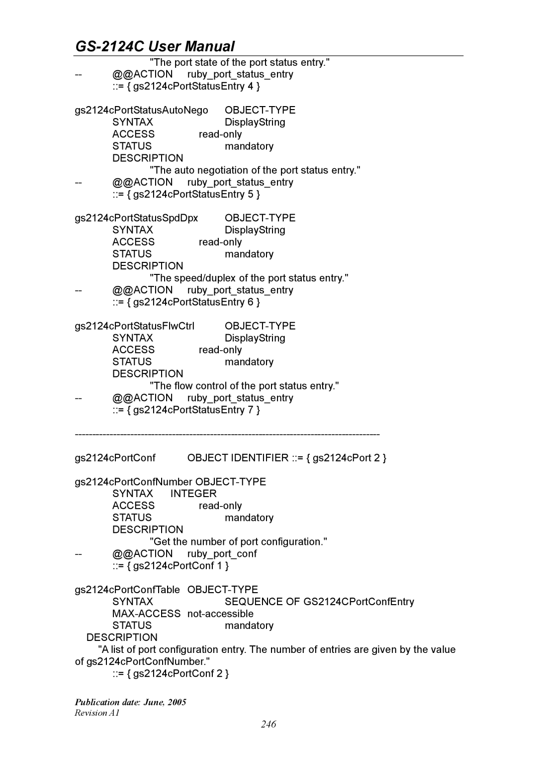 Ruby Tech GS-2124C manual Port state of the port status entry 