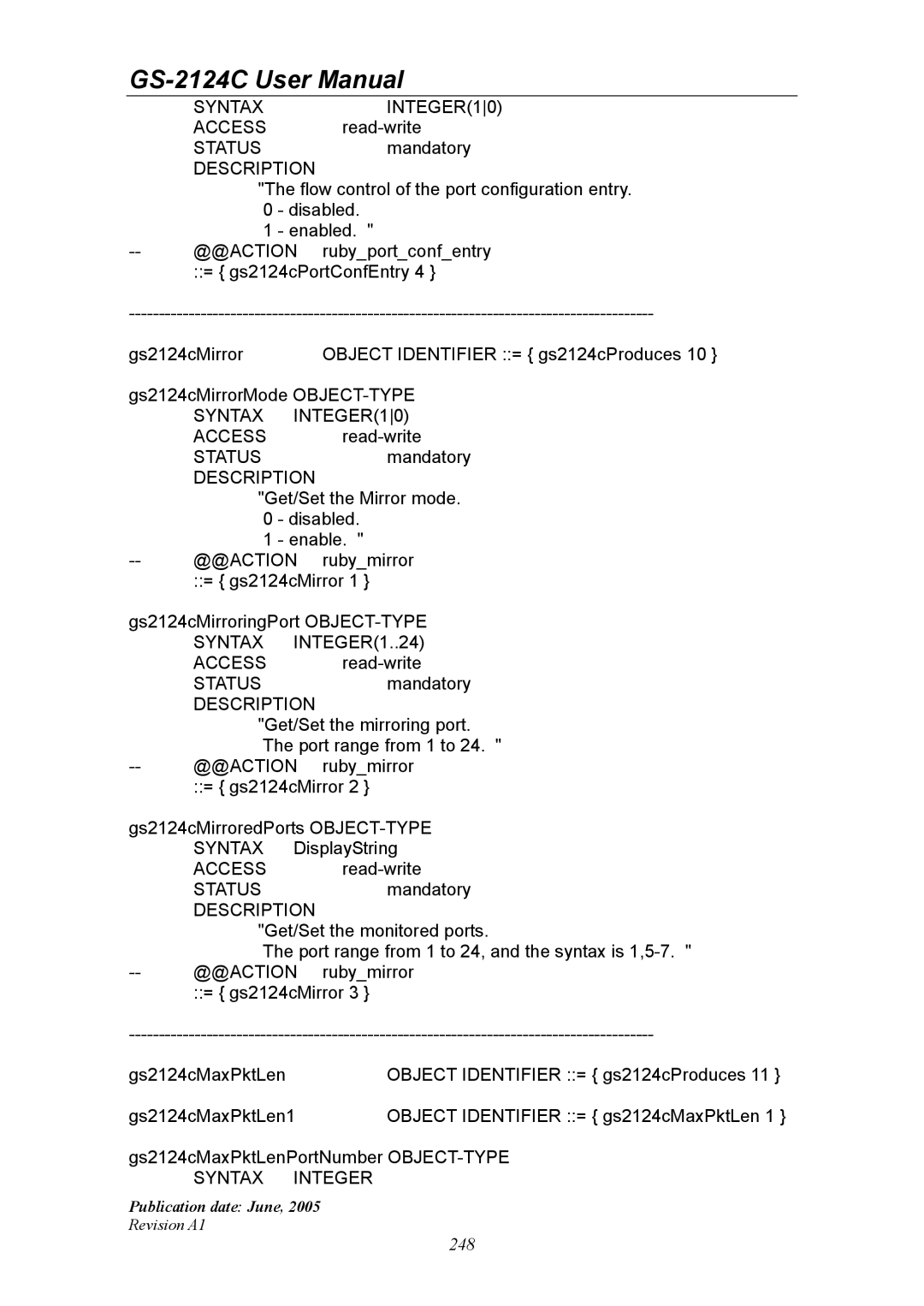 Ruby Tech GS-2124C manual Syntax INTEGER10 Access 