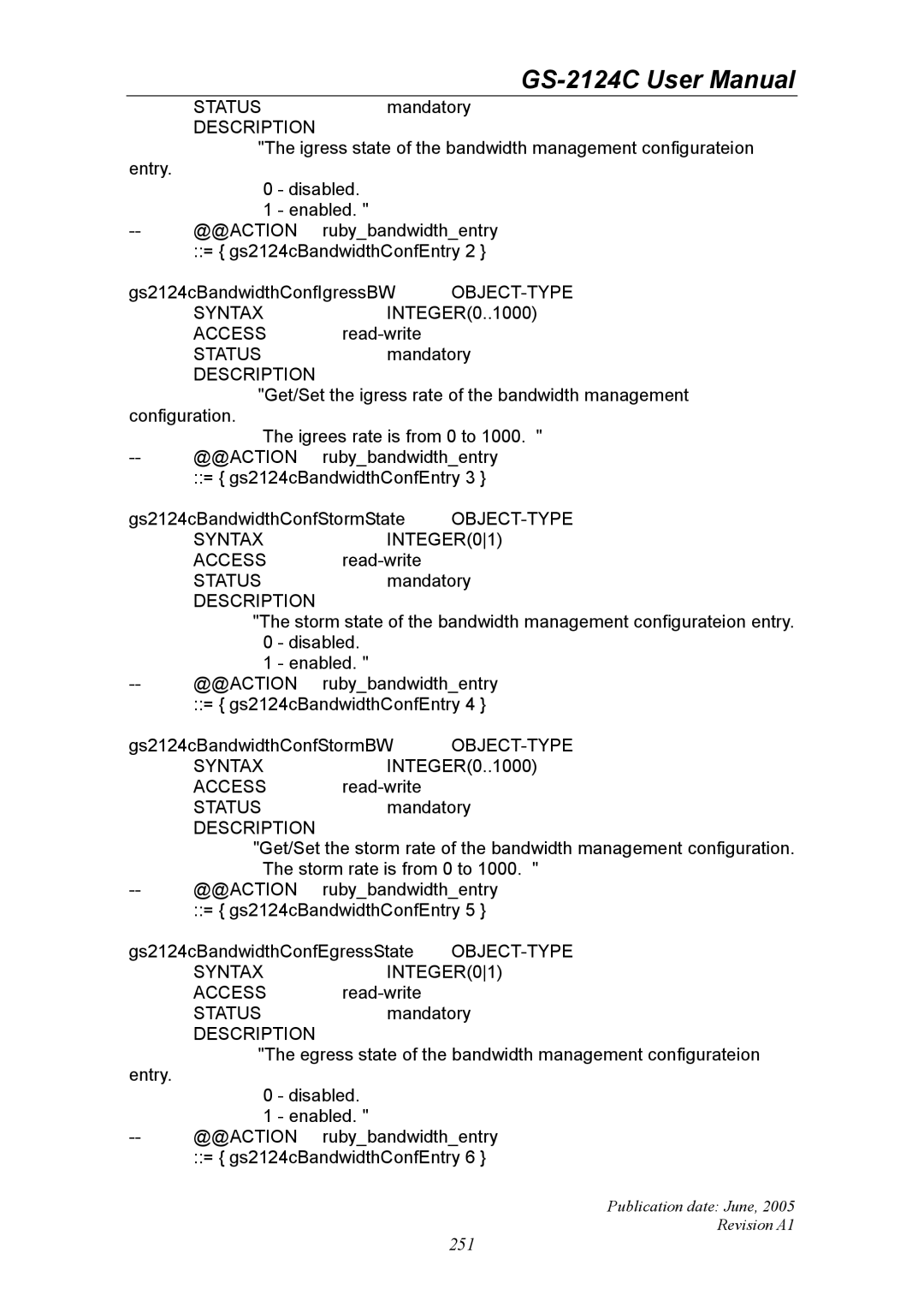 Ruby Tech GS-2124C manual SYNTAXINTEGER0..1000 