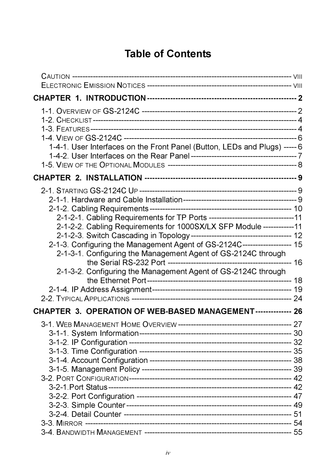 Ruby Tech GS-2124C manual Table of Contents 