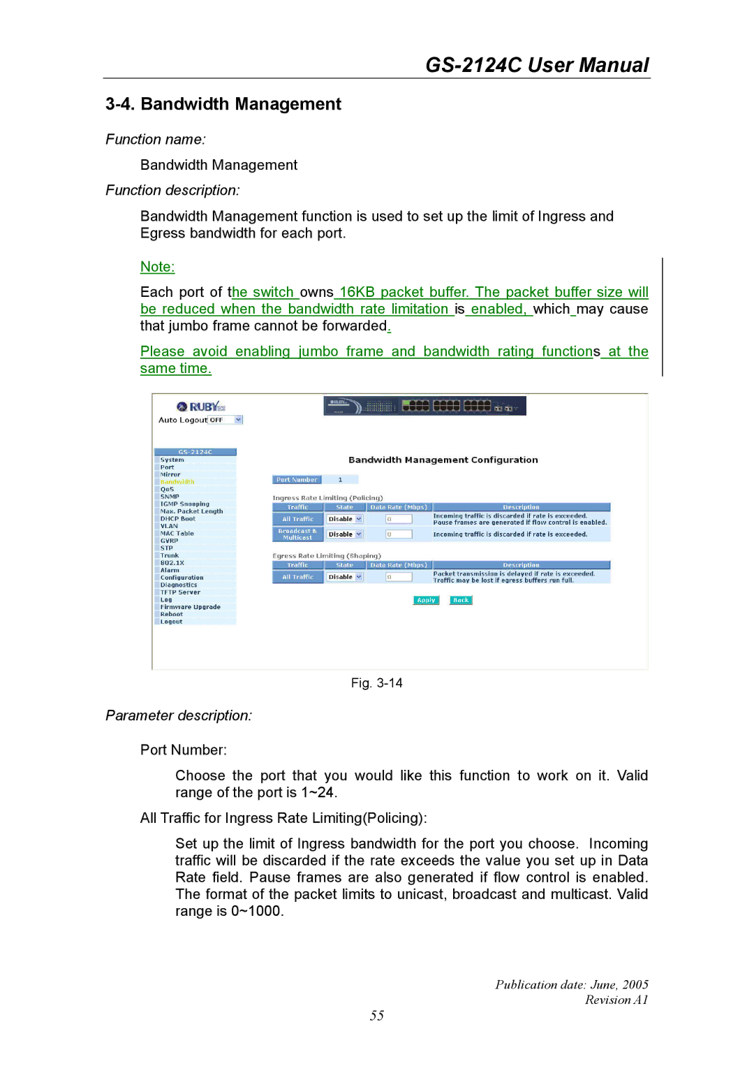 Ruby Tech GS-2124C manual Bandwidth Management 