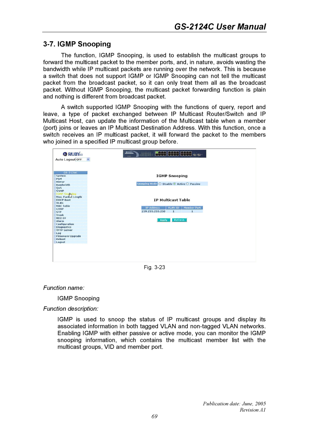 Ruby Tech GS-2124C manual Igmp Snooping 