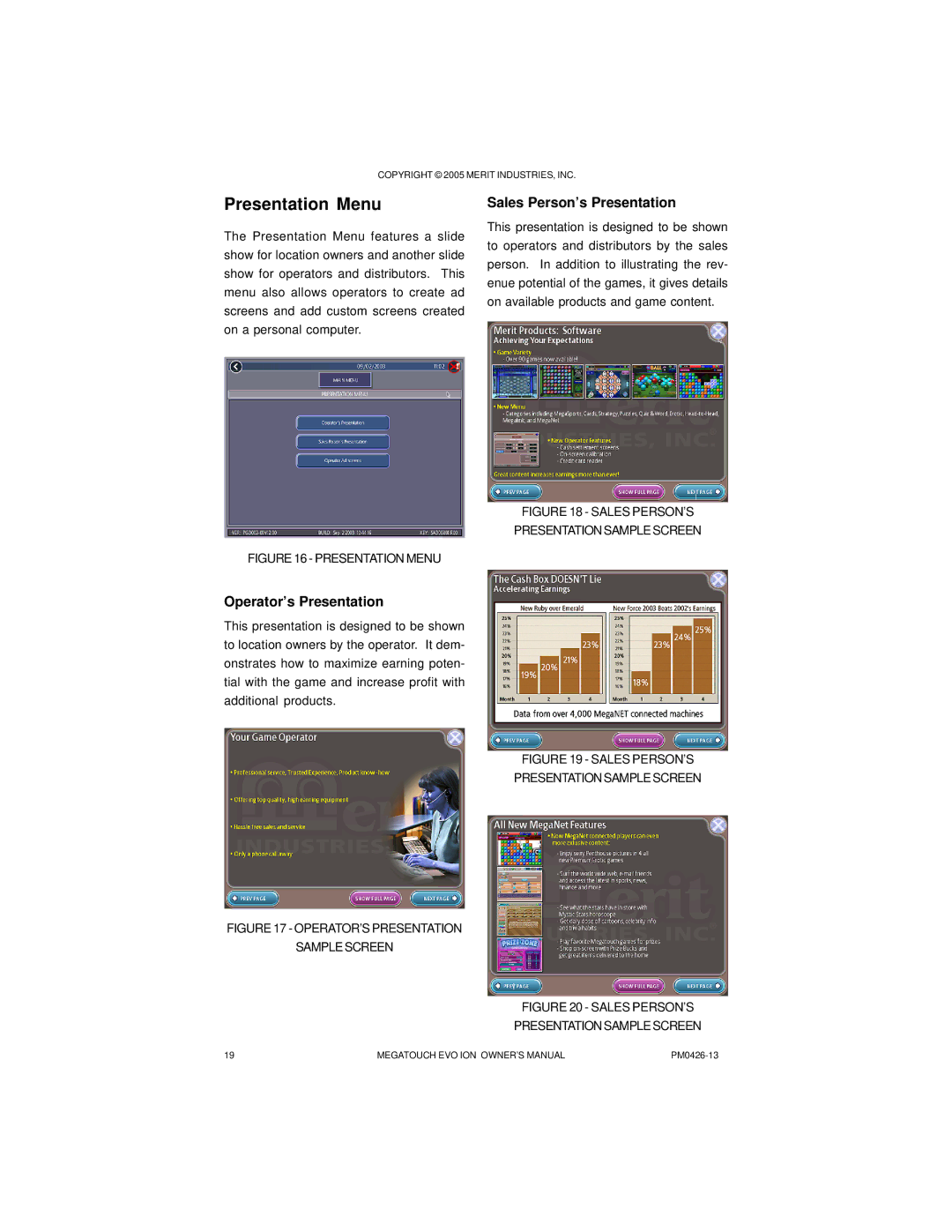 Ruby Tech PM0426-13 owner manual Presentation Menu, Sales Person’s Presentation, Operator’s Presentation 