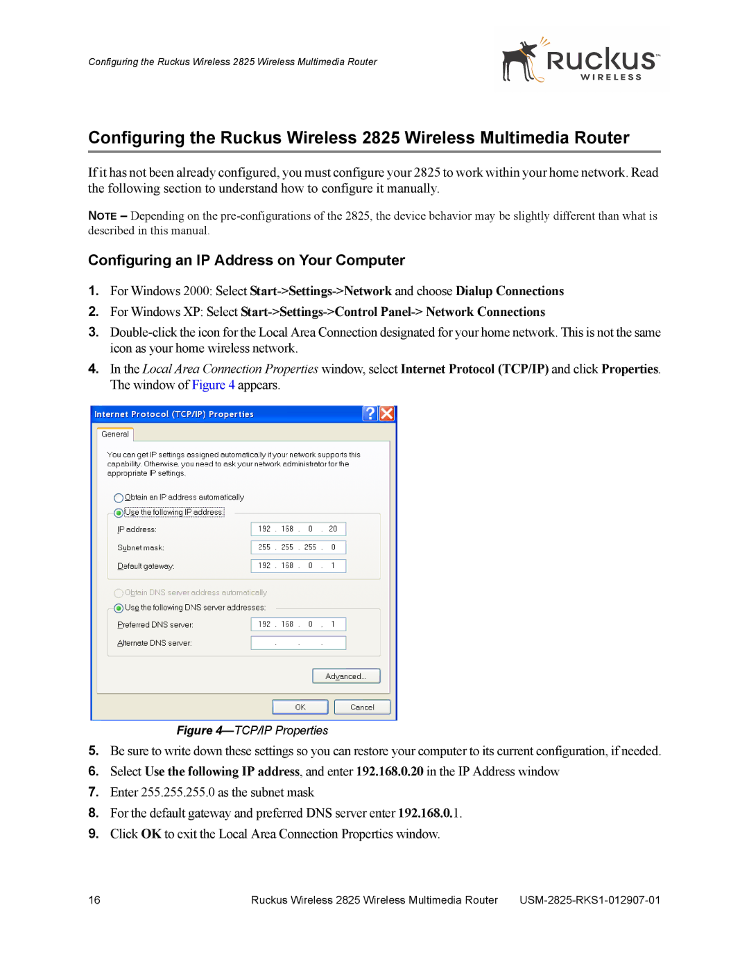 Ruckus Wireless 2825, 2111 manual Configuring an IP Address on Your Computer, TCP/IP Properties 