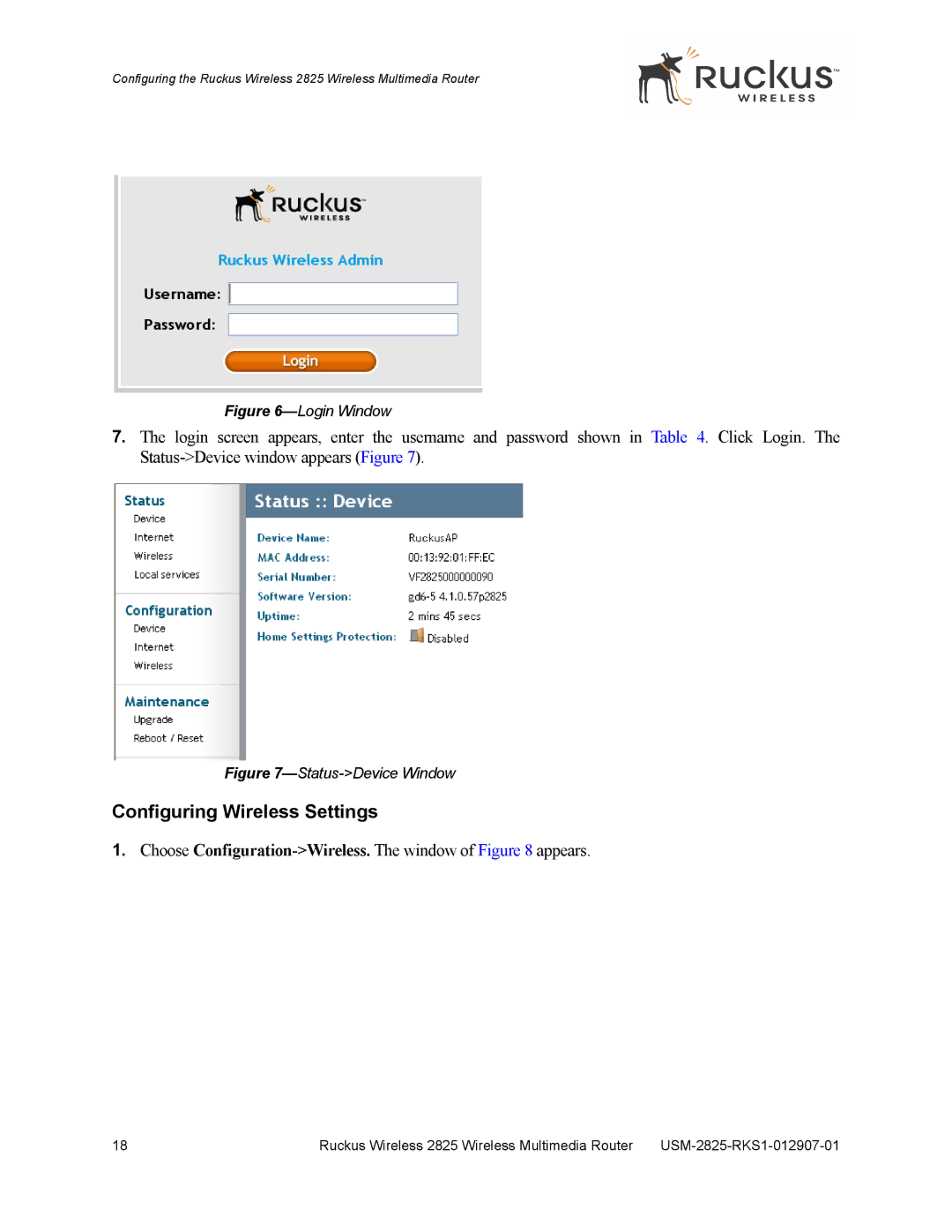 Ruckus Wireless 2825, 2111 manual Configuring Wireless Settings, Choose Configuration-Wireless.The window of appears 